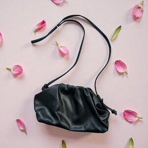 BLACK Ruched Clamshell Structured Crossbody Bag